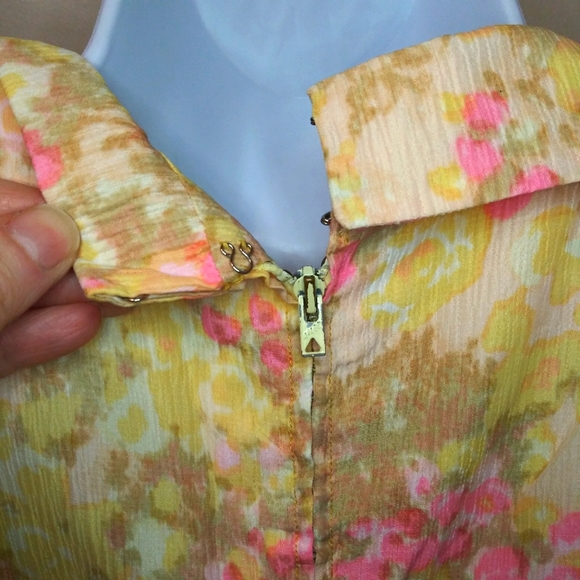 Vintage La Grande Maison de Blanc Yellow/Pink Watercolor Floral Sheath Dress - Picture 7 of 10